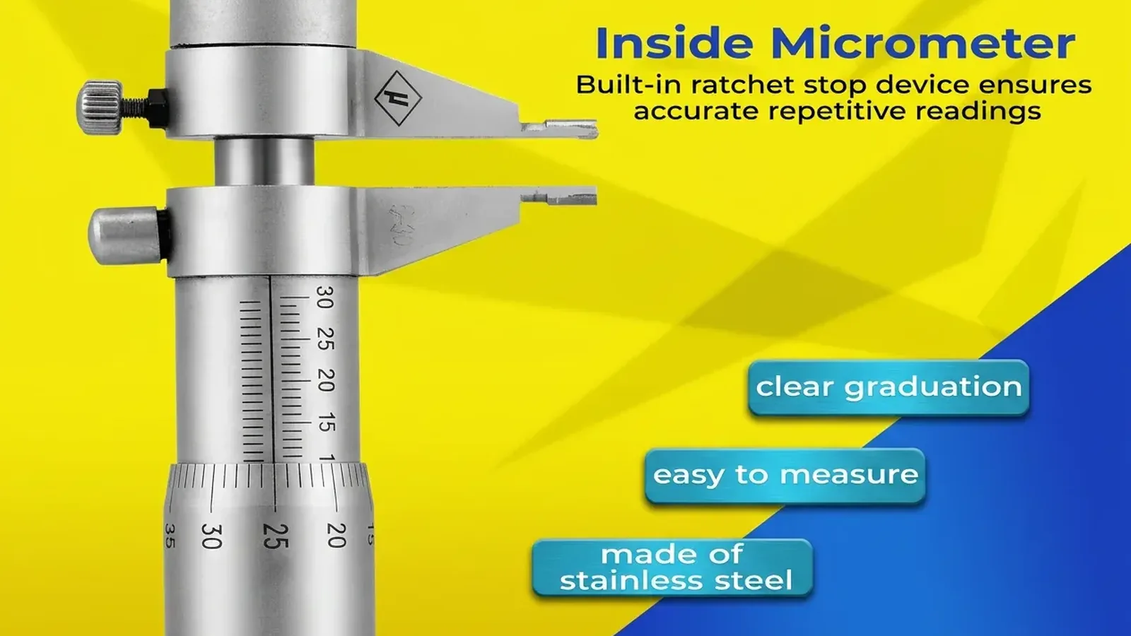 Inside micrometer with graduation marks on a yellow background